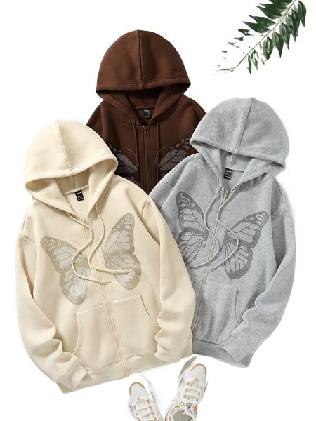 3pcs rhinestone butterfly pattern zip up drop shoulder drawstring thermal lined hoodie 04jx#, Black
3pcs rhinestone butterfly pattern zip up drop shoulder drawstring thermal lined hoodie 04jx#, Black