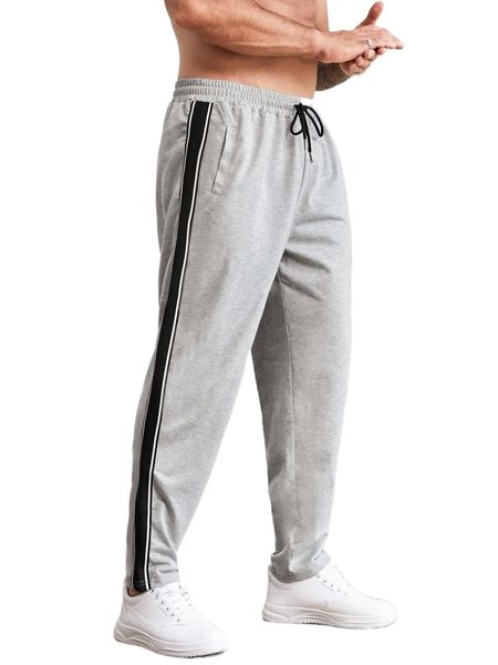 extended sizes men contrast tape drawstring waist sweatpants 27wu#, Black 
extended sizes men contrast tape drawstring waist sweatpants 27wu#, Black