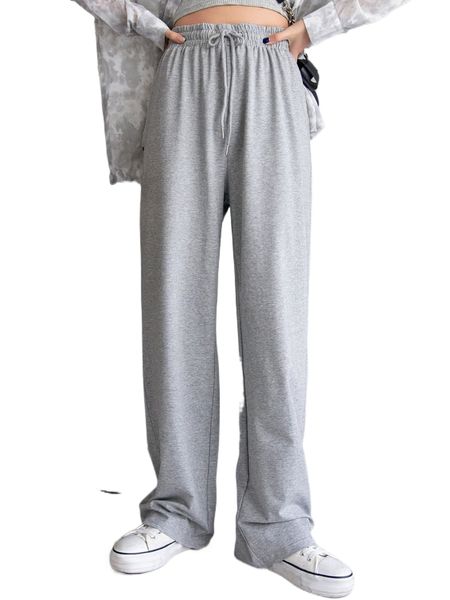 dazy drawstring waist straight leg sweatpants 68sh#, Black;white