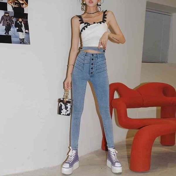 women's jeans designer masion wester high waist small leg jeans slim pencil pants tight women, Blue
women's jeans designer masion wester high waist small leg jeans slim pencil pants tight women, Blue