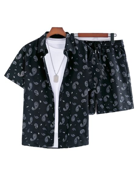 men random paisley print shirt & drawstring shorts without tee a39r#, Gray
men random paisley print shirt & drawstring shorts without tee a39r#, Gray