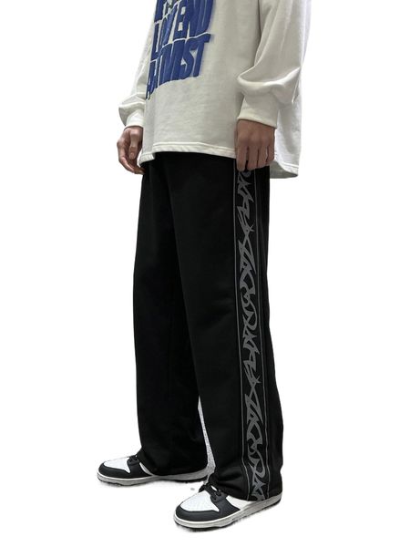men graphic print slant pockets sweatpants s0cs#, Black