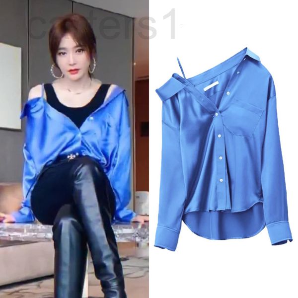 women's polos designer aw dawangjia 2022 spring and summer new silk shirt textured irregular single breasted off shoulder hanging n6a5, White
women's polos designer aw dawangjia 2022 spring and summer new silk shirt textured irregular single breasted off shoulder hanging n6a5, White