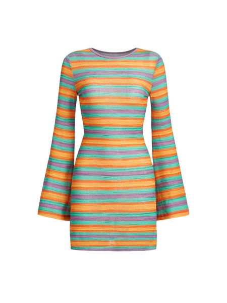 mod striped print tie backless dress 58cb#, Black;gray