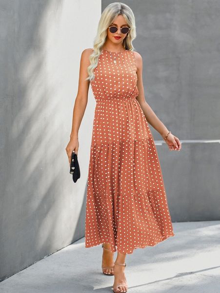 polka dot sleeveless ruffle hem a-line dress 67nz#, Black;gray
polka dot sleeveless ruffle hem a-line dress 67nz#, Black;gray