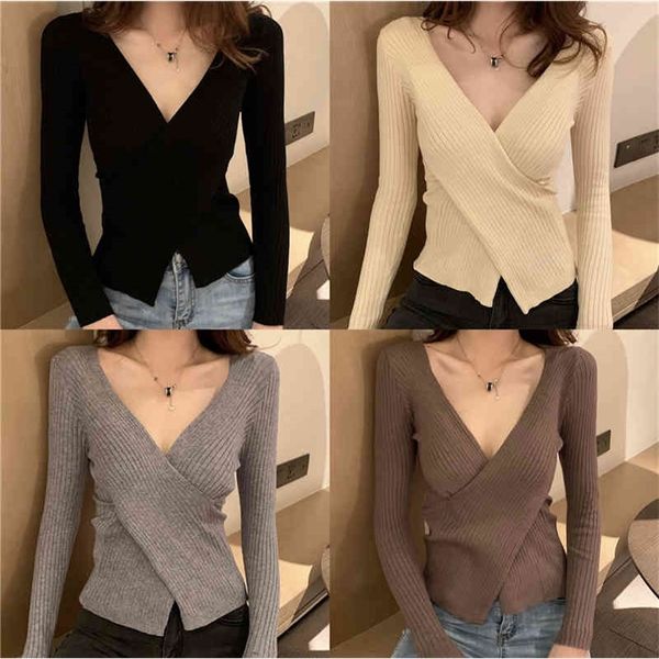 cross v neck super fine knit autumn and winter pullover multi-color options for simple collocation 210412, White;black
cross v neck super fine knit autumn and winter pullover multi-color options for simple collocation 210412, White;black