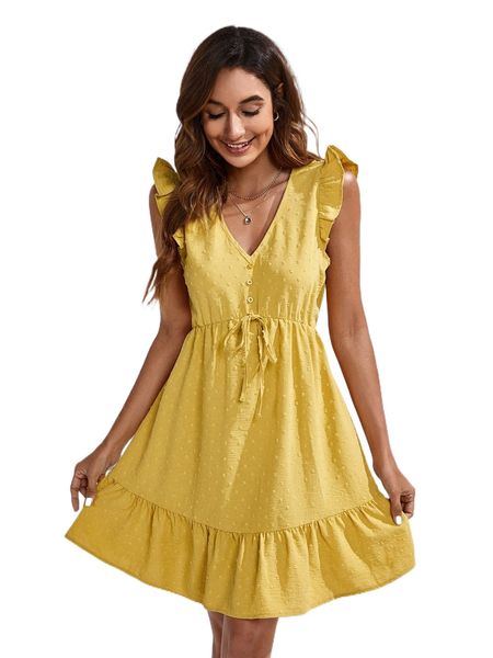 swiss dot tie front ruffle hem dress g0gv#, Black;gray
swiss dot tie front ruffle hem dress g0gv#, Black;gray