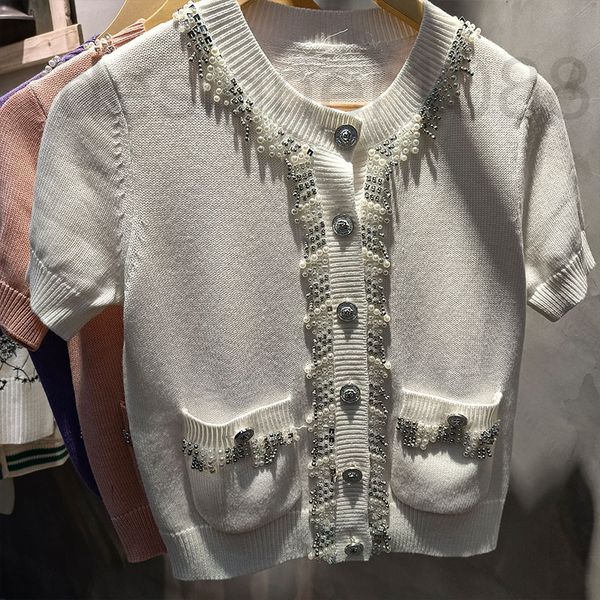 women's sweaters designer xiaoxiangfeng handmade beaded round neck knitted short sleeved cardigan women's new products in summer 2, White;black
women's sweaters designer xiaoxiangfeng handmade beaded round neck knitted short sleeved cardigan women's new products in summer 2, White;black