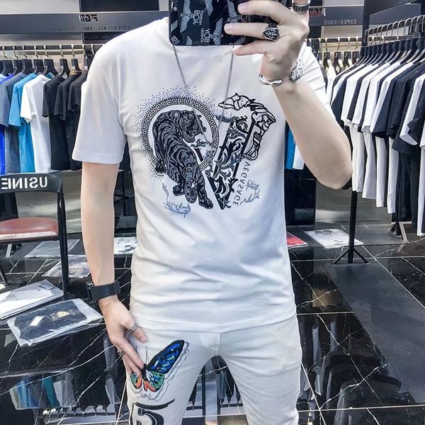 2022 summer men's t shirt tiger rhinestone designs street style round neck shirt fashion short sleeve tee 2 colors, White;black
2022 summer men's t shirt tiger rhinestone designs street style round neck shirt fashion short sleeve tee 2 colors, White;black