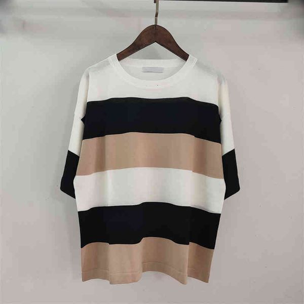 women's knits tees fashionable commuting max 22 summer versatile contrast striped round neck short sleeve loose tencel wool sweater, White
women's knits tees fashionable commuting max 22 summer versatile contrast striped round neck short sleeve loose tencel wool sweater, White