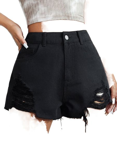 high waist raw hem denim shorts l2u2#, White;black