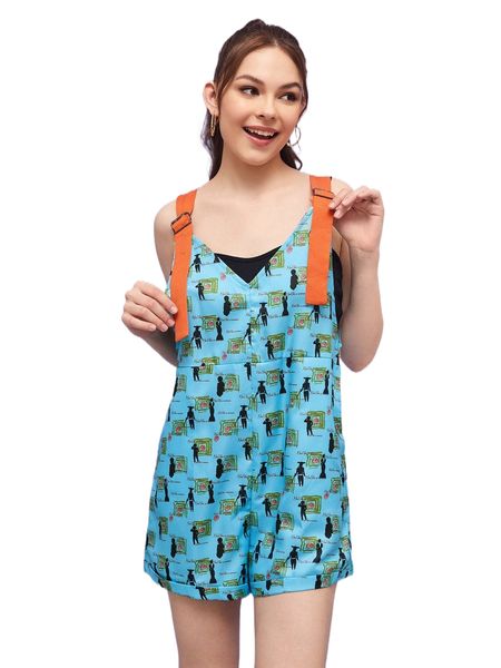 x circus life figure graphic rolled hem overall shorts without camisole l3hc#, Black;white
x circus life figure graphic rolled hem overall shorts without camisole l3hc#, Black;white