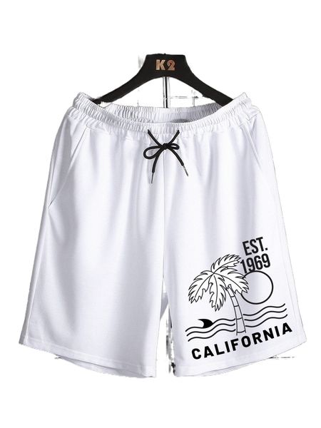 romwe guys letter tropical graphic drawstring shorts j6p5#, White;black
