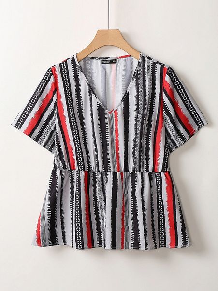 

plus striped print peplum blouse n9un#, Black