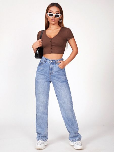 petite solid button up crop tee k9l1#, White
petite solid button up crop tee k9l1#, White