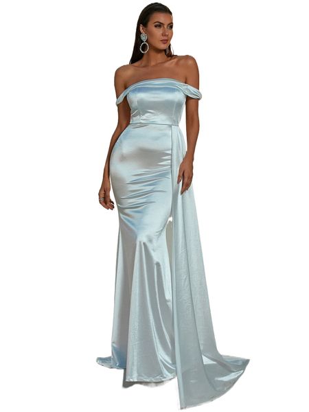 missord off shoulder draped side mermaid hem satin formal dress q54p#, Black;gray
missord off shoulder draped side mermaid hem satin formal dress q54p#, Black;gray