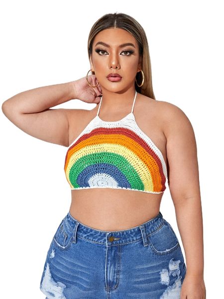 plus rainbow striped crochet cover up d99m#, Black
plus rainbow striped crochet cover up d99m#, Black