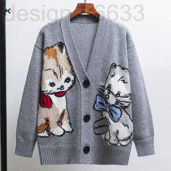 women's sweaters designer wool sweater spring v-neck cat jacquard loose knit cardigan jacket women jrye, White;black
women's sweaters designer wool sweater spring v-neck cat jacquard loose knit cardigan jacket women jrye, White;black