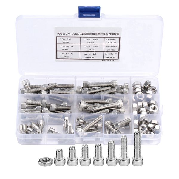 90pcs 1/4-20unc stainless steel hex socket cap head bolts hex screw assortment kit
90pcs 1/4-20unc stainless steel hex socket cap head bolts hex screw assortment kit