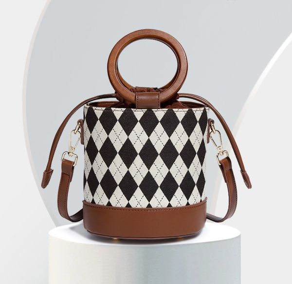 women wooden handbag bucket bag handbags portable travel shoulder crossbody mini bucket bags
