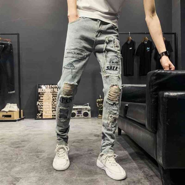 summer brand hole breaking jeans scraped nightclub fashion men's slim legged beggars' pants loose, Blue
summer brand hole breaking jeans scraped nightclub fashion men's slim legged beggars' pants loose, Blue