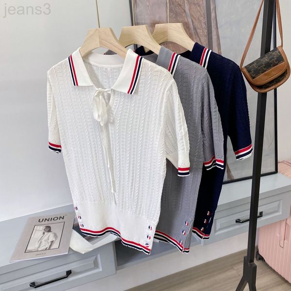 women's t-shirt designer tb college style age reducing lace up 22 slim in summer polo collar short sleeve ice silk sweater women's, White
women's t-shirt designer tb college style age reducing lace up 22 slim in summer polo collar short sleeve ice silk sweater women's, White