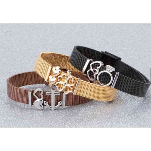 new stainless steel mesh band bracelet vacuum plating love combination hand jewelry keeper bracelet, Silver
new stainless steel mesh band bracelet vacuum plating love combination hand jewelry keeper bracelet, Silver