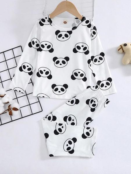 toddler girls panda print tee & leggings she, White