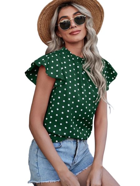 polka dot frill neck butterfly sleeve blouse 67vx#, White
polka dot frill neck butterfly sleeve blouse 67vx#, White