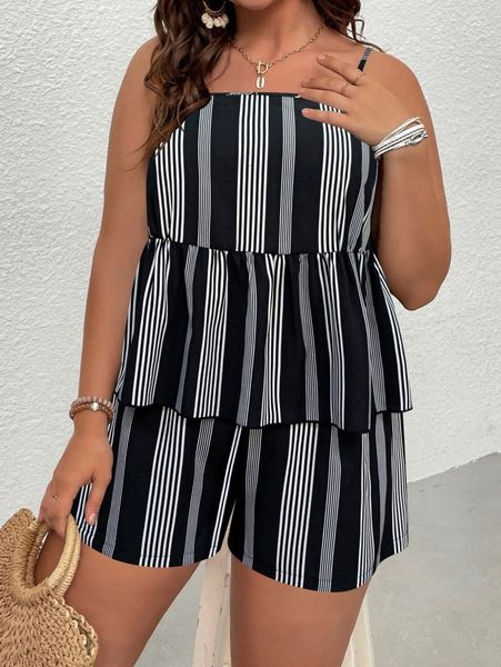 plus striped peplum cami & shorts o6eh#, Black
plus striped peplum cami & shorts o6eh#, Black