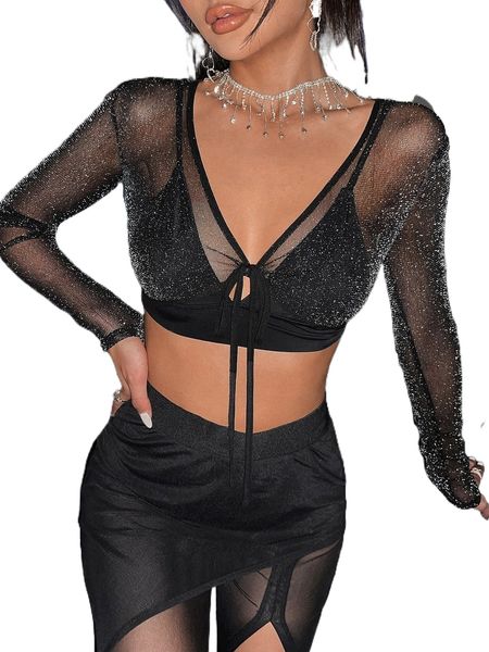 knot front crop mesh without bra 49wn#, White