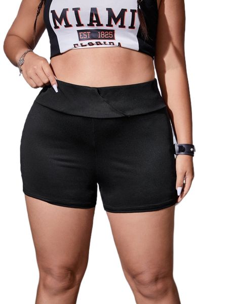 plus wide waistband biker shorts m1cl#, Black