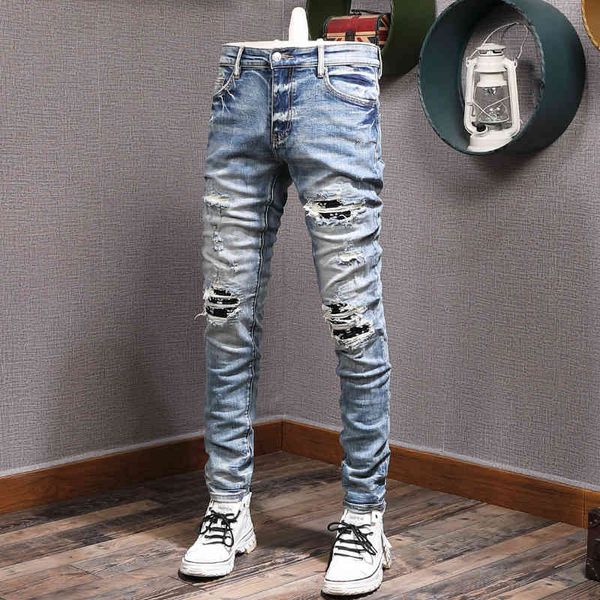 men's jeans high street fashion pierced jeans brand slim fit feet patch young men's 2g3x, Blue
men's jeans high street fashion pierced jeans brand slim fit feet patch young men's 2g3x, Blue