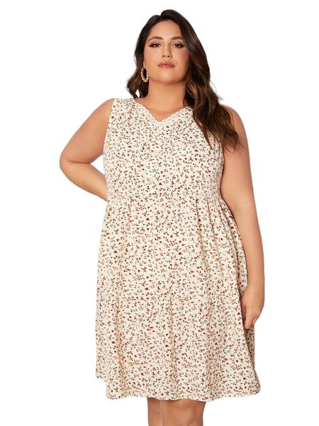 plus ditsy floral print ruffle hem dress y9c3#, Black
plus ditsy floral print ruffle hem dress y9c3#, Black