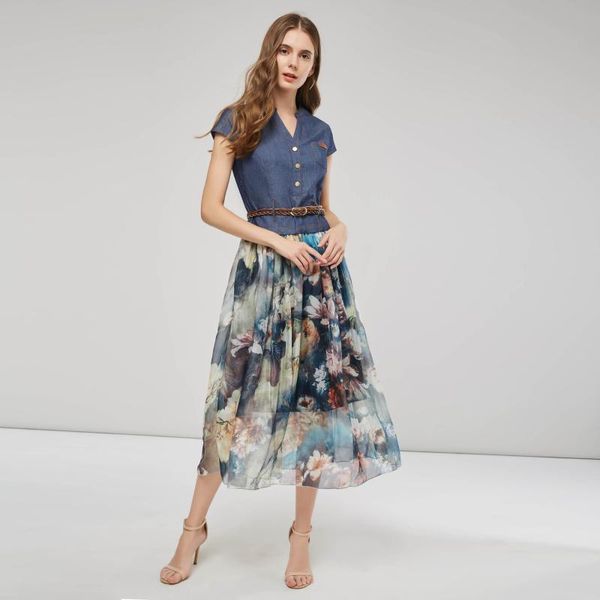 party dresses denim print jumpsuit summer v collar body show thin women's dress, White;black
party dresses denim print jumpsuit summer v collar body show thin women's dress, White;black