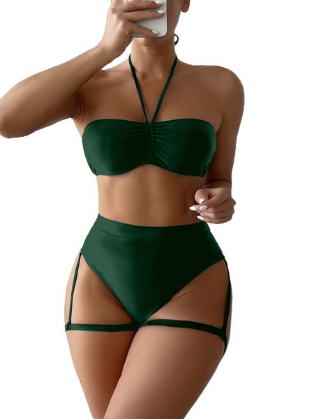 drawstring halter bikini swimsuit q5ef#, White;black 
drawstring halter bikini swimsuit q5ef#, White;black