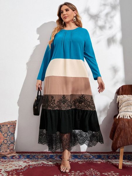 plus contrast eyelash lace colorblock press crease ruffle hem smock dress g6w8#, Black
plus contrast eyelash lace colorblock press crease ruffle hem smock dress g6w8#, Black