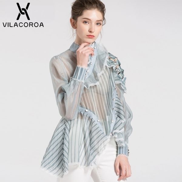 womens lace striped stand collar lantern sleeve shirt ruffled irregular splicing long sleeve perspective hollow out shirt y200828, White
womens lace striped stand collar lantern sleeve shirt ruffled irregular splicing long sleeve perspective hollow out shirt y200828, White