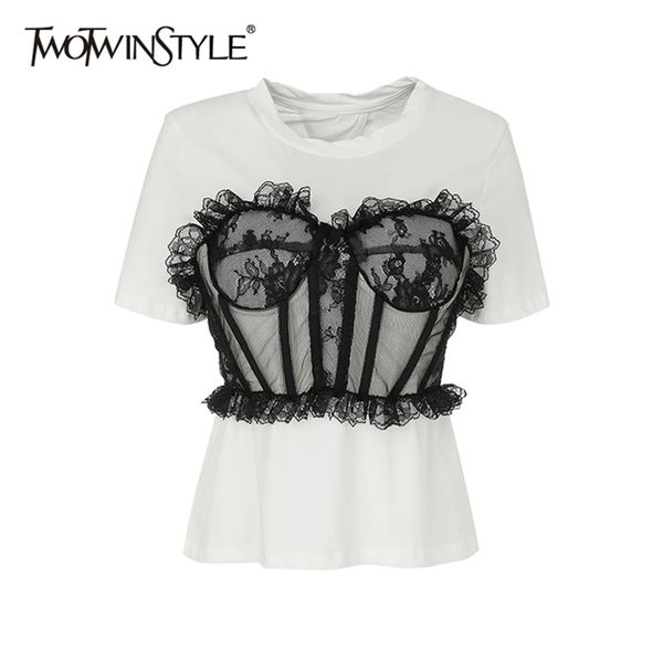 twotwinstyle patchwork lace tube t shirt for women o neck short sleeve casual t shirt female summer fashion clothes 210317, White
twotwinstyle patchwork lace tube t shirt for women o neck short sleeve casual t shirt female summer fashion clothes 210317, White