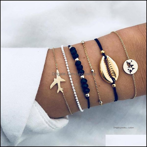 charm bracelets jewelry 6 pcs/set women fashion gold shell world map airplane black crystal beaded mtilayer braided bracel dhoe9, Golden;silver
charm bracelets jewelry 6 pcs/set women fashion gold shell world map airplane black crystal beaded mtilayer braided bracel dhoe9, Golden;silver