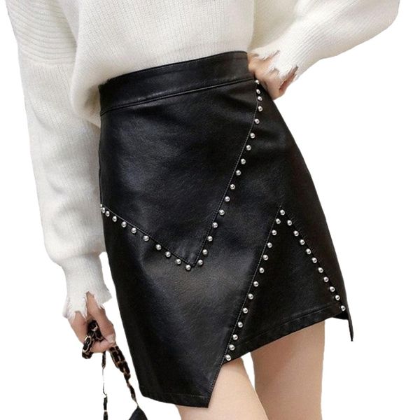 women's pu leather skirt fashion rivet high waist a-line autumn winter irregular package hip mini short ml285 skirts d45e#, Black
women's pu leather skirt fashion rivet high waist a-line autumn winter irregular package hip mini short ml285 skirts d45e#, Black