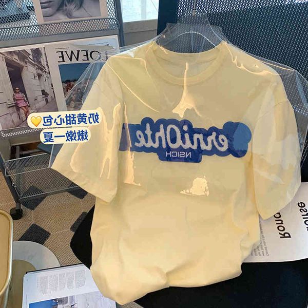 women's t-shirt yellow flocking letter cotton short sleeved t-shirt women's wear summer fashion brand loose casual blouse wxxj, White
women's t-shirt yellow flocking letter cotton short sleeved t-shirt women's wear summer fashion brand loose casual blouse wxxj, White
