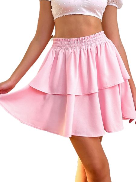 paper bag waist layered hem skirt i5j2#, Black 
paper bag waist layered hem skirt i5j2#, Black
