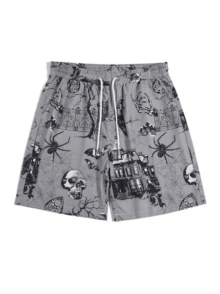 romwe guys skull & animal print shorts 27vd#, White;black