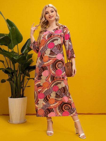 plus annual ring & mandala print tunic dress n8tq#, Black