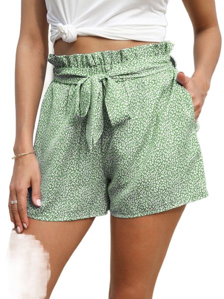 paperbag waist self belted leopard shorts z5yc#, White;black