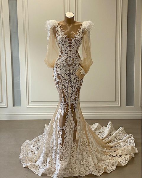 champagne mermaid long sleeve wedding dresses 2022 real work feather applique lace-up corset sweep train bridal gown vestido, White
champagne mermaid long sleeve wedding dresses 2022 real work feather applique lace-up corset sweep train bridal gown vestido, White
