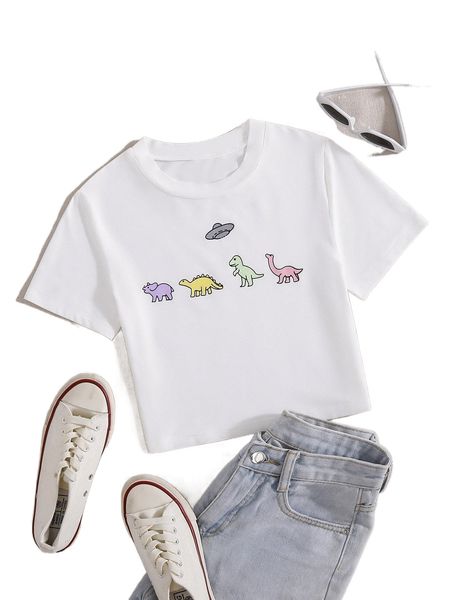 cartoon graphic crop tee j6dz#, White