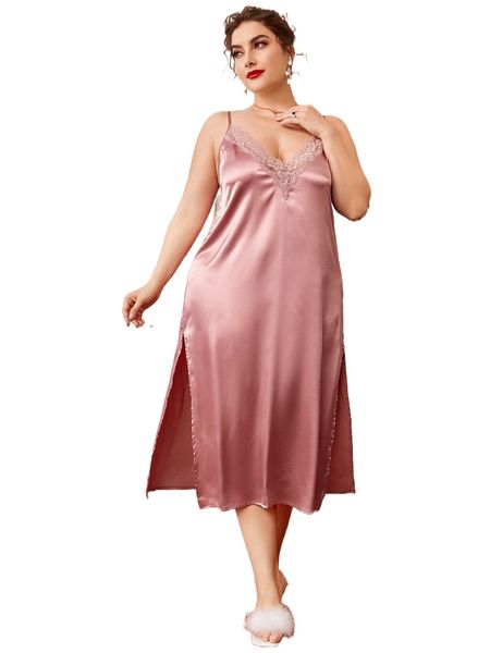 plus contrast lace backless split thigh satin cami night dress b1fc#, Black;white
plus contrast lace backless split thigh satin cami night dress b1fc#, Black;white