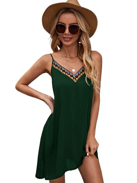 contrast tape trim cami dress 41v0#, Black;gray